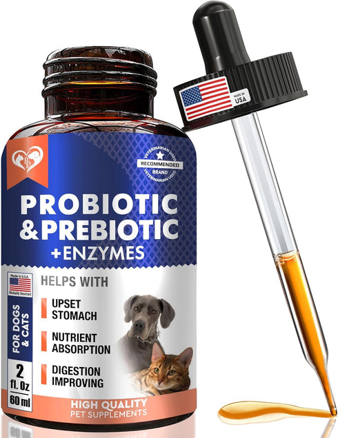 Probiotics & Prebiotics with Enzymes for Dogs and Cats - Digestive Gut Flora Health Pet Food Supplements - Constipation & Diarrhea and Gas Home Re...