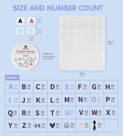 Dowsabel 1000 PCS Letter Beads, 6x6mm Square Number Alphabet Beads for Bracelets, 30 Styles Friendship Bracelet Kit, 4 Rolls String Jewelry Making...