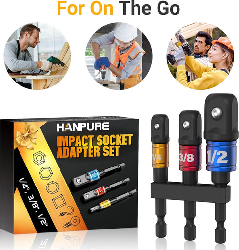 Impact Socket Adapter Set for Drill - Tools for Men Gadgets 1/4" 3/8" 1/2" Impact Grade Driver Bit Set Extension Bit with Holder Ratchet Wrench Nu...