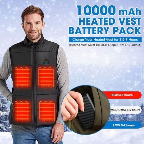 Heated Vest Battery Pack, 5V 2A 10000 mAh Power Bank for Heated Vest Heated Jacket, Dual USB Heated Vest Battery Charger, Battery Phone Charger fo...