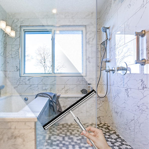 Shower Squeegee with Long Handle and Adhesive Hook. for Glass Doors, Tile Walls, Mirrors and Windows. Telescoping Squeegee for Cleaning. Bathroom ...