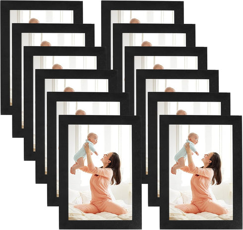 CRUGLA 4x6 Magnetic Picture Frames for Refrigerator 12 Packs, Modified Magnetic Sheet with Self Adhesive Backing, Black 4 by 6 Photo Frame Set for...