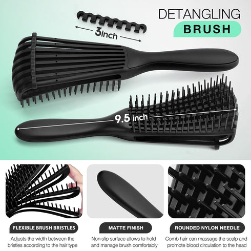 Hommtina Detangling Brush Set Getting Shine and Makes Hair Smooth, Curly Hair Brush for Adult & Kids Wet or Dry Hair...