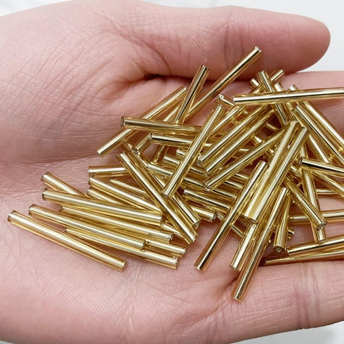 25mm 1" Czech Glass Seed Beads Tube Lined Bugle Beads Spacer Long Earrings Findings (Gold)...