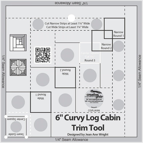 Creative Grids Curvy Log Cabin Trim Tool Quilt Ruler – CGRJAW6 – Made in USA, 6-1/2in x 6-1/2in, Non-Slip Grip Acrylic Quilting, Sewing, Crafting,...
