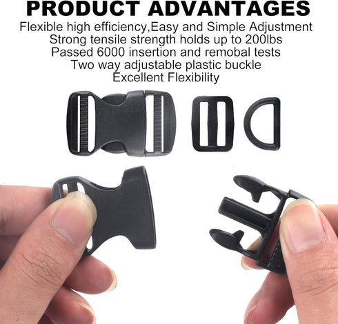 32 Pcs 1.5" Plastic Buckles for Straps, Include 8 Quick Side Release Buckle & 8 Tri-glide Slides Clips & 16 D Rings, Adjustable Heavy Duty Backpac...