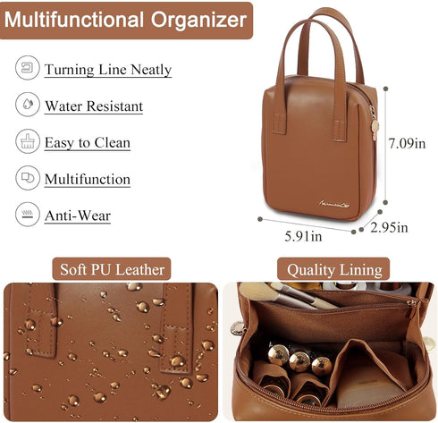 Makeup Bag Large Capacity Travel Cosmetic Bag with Handle Portable Small Cosmetics Bag for Purse Cute Makeup Storage Bag Waterproof PU Leather Mak...