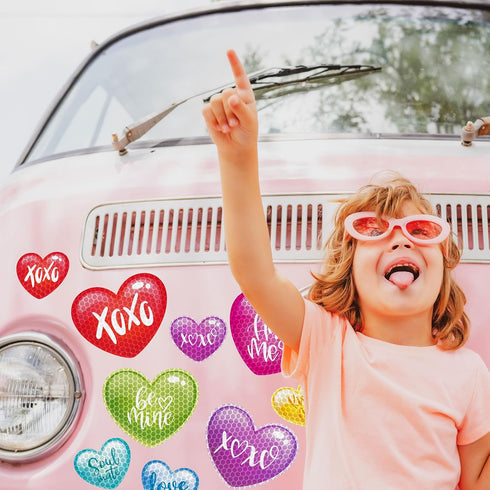 18Pcs Valentine's Day Reflective Car Magnets Cute Conversation Heart Fridge Magnetic Stickers Candy Heart Garage Magnet for Mailbox Metal Door Cab...