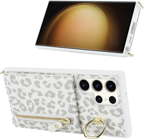 Samsung Galaxy S23 Ultra Case with Card Holder for Women, Galaxy S23 Ultra Phone Case Wallet with Strap Credit Card Slots Crossbody with Zipper Sh...