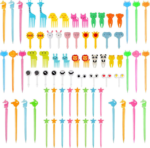 Patelai 80 Pieces Animal Fruit Food Picks Lunch Bento Box Picks Cute Cartoon Toothpick Mini Cupcake Fork for Back to School Classroom Cake Dessert...