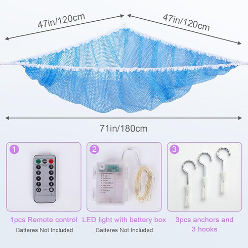 Stuffed Animals Hammock Kids Toy Storage with LED Light Unicorn Castle Plush Toy Organizer Corner Hanging Stuffed Animals Holder For Nursery Kids ...
