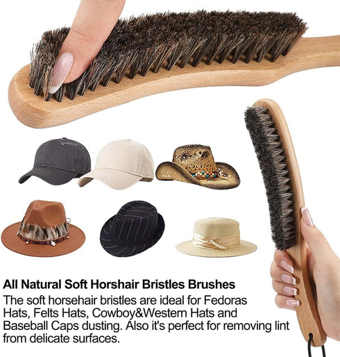 Hat Brush - Horsehair Felt Hat Brush Clean Western Cowboy Hat, Fedora Hat & Baseball Cap, Bristle Garment Brush Remove Cat Hair Dust for Suits, Su...