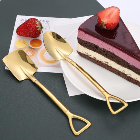 Shovel Spoon Dessert Spoons- 4pcs Ice Cream Spoon Gold Shovel Shape Spoons Mini Long Handle Coffee Afternoon Teaspoon for Home Kitchen Restaurant ...