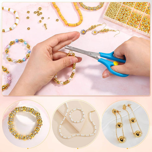 1250 Pieces Gold Spacer Beads for Jewelry Making, Gold Round Beads and Gold Flat Clay Beads for Bracelets Making, Small Gold Filled Beads for Jewe...