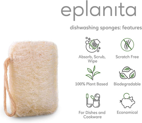 Natural Dishwashing Sponges (Pack of 6), Kitchen Eco Scrub Scourer, Natural Loofah Plant, Biodegradable and Zero Waste...