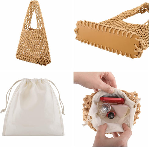 Ayliss Women Mini Clutch Handbag Tote Cotton Crochet Bucket Top-handle Drawstring Beach Woven Fishing Net Pouch Purse...