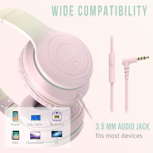 rockpapa L22 Wired Headphones for Kids Girls Boys Women with Microphone, Foldable Stereo 3.5mm Corded Headphones for School Classroom Chromebooks ...