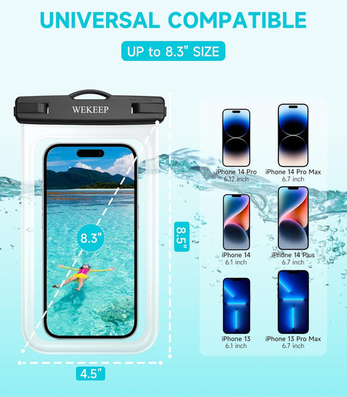 2 Pack Universal Waterproof Phone Pouch Up to 8.3"- IPX8 Cellphone Dry Case Compatible for iPhone 14 13 12 11 Pro Max SE XS Plus Samsung Galaxy A1...