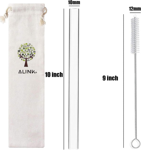 ALINK Reusable Clear Smoothie Straws, 10 in x 10 mm Jumbo Tritan Hard Plastic Drinking Straws, Individually Wrapped, Pack of 6 with Cleaning Brush...