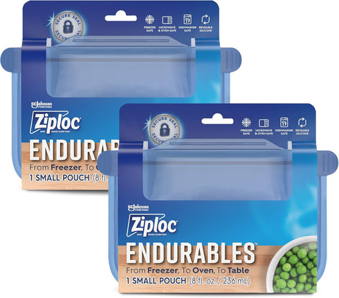 Ziploc Endurables Small Pouch, 1 Cup, Reusable Silicone Bags and Food Storage Meal Prep Containers for Freezer, Oven, and Microwave, Dishwasher Sa...