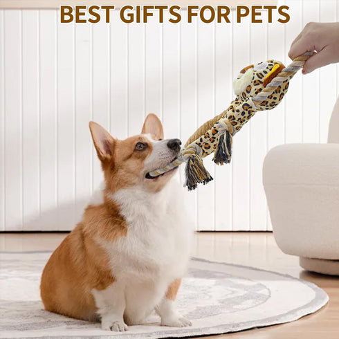 Dog Toys - Squeaky Leopard Toys for Medium Puppies - Interactive Dog Toys with Rope for Tug of War -Large Plush Dog Toys to Keep Them Busy for All...