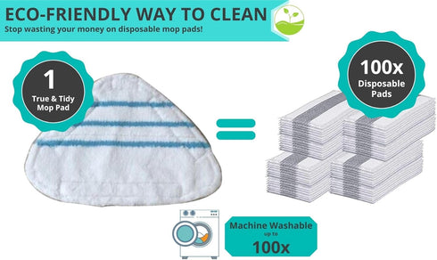 True & Tidy, Extra Thick Mop Pad Pack Refill for STM-500, STM-700, and STM-700A Steam Mops, Fits Other Steam Mops, Machine Washable up to 100x, 12...