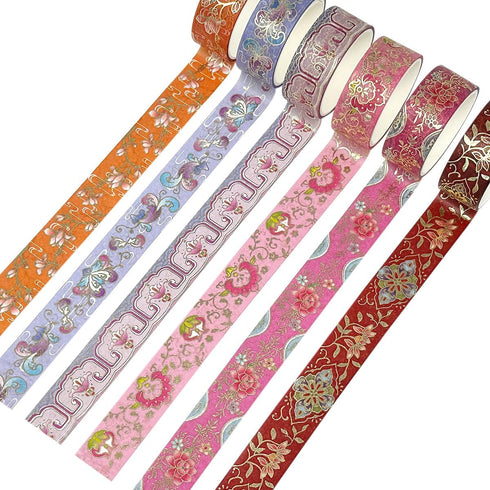 allydrew Elegant Gold Foil Washi Tape Box Set for Arts & Crafts, Scrapbooking, Stationery, Diary (12 Rolls), Playful Florets...
