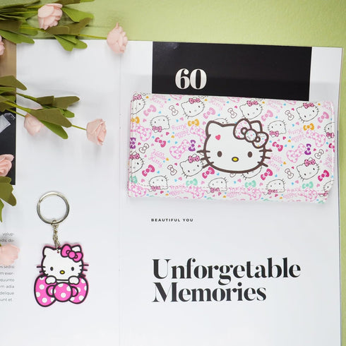 Kawaii Kitty Cat Wallet with A Keychain, ID Card Holder Purse Pouch with Buckle, PU Wallet Durable Card Holder Credit Card Holder Money Bag for St...