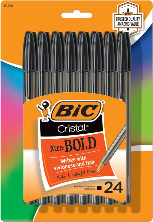 BIC Cristal Xtra Bold Ballpoint Pen, Bold Point (1.6mm) For Vivid And Dramatic Lines, Black Ballpoint Pens, 24-Count...