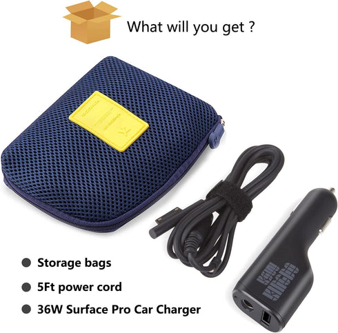 Surface Pro Car Charger Surface Laptop Car Charger,36W 12V 2.58A Power Supply for Microsoft Surface Pro 3/4/5/6/Book/Go,Surface Pro 9,Surface Lapt...