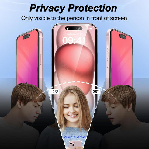 2 PACK Compatible with iPhone 15 Pro Compatible with iPhone 15 Privacy Screen Protector Gradient colorful 25 Degree Anti Spy Tempered Glass Anti B...