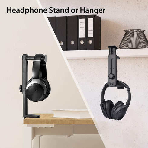 NEETTO HS906 Headphone Stand & Hanger 2 in 1, Above & Under Desk Gaming Headset Holder Mount Hook with Height Adjustable & Rotating Clamp, Earphon...