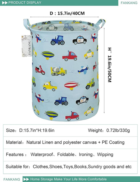 FANKANG Storage Basket, Nursery Hamper Canvas Laundry Basket Foldable with Waterproof PE Coating Large Storage Baskets for Kids Boys and Girls, Of...