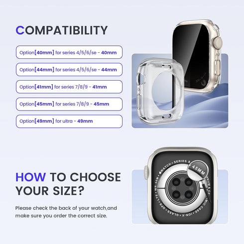 Goton 2 in 1 Privacy Waterproof Apple Watch Case for Series 9 8 7 Screen Protector 45mm, Front Anti Spy Tempered Glass Face Cover + Back Bumper fo...