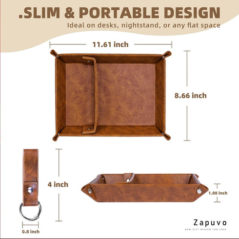PU Leather Tray and Keychain Desktop Storage Organizer for Men, Gifts for Dad Husband Him for Birthday Anniversary from Daughter Son Wife, Unique ...