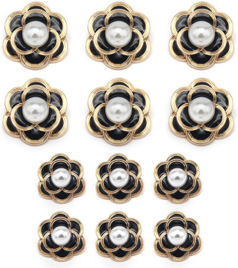 18/25mm Retro Black Flower Metal Buttons, White Pearl Jewelry Decorations for Clothes, Women Coat, Blazer, Suit, Wedding Dress, DIY Crafts, Sewing...