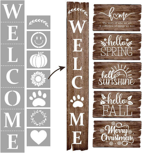 Welcome Stencil with Holiday Stencils for Painting on Wood Reusable, Own DIY Projects, Gifts and More, Easy to Use Large Letter Stencil – Horizont...