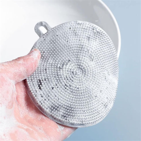 4PCS Silicone Dish Scrubber, Multipurpose Round Silicone Sponges Reusable Dish Brush Dish Brush for Kitchen Dish Dishes Fruits Vegetables(Gray)...