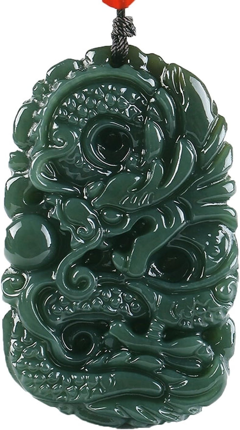 Women's Necklace Men's Necklace Pure natural hand carved qing jade dragon necklace pendant...