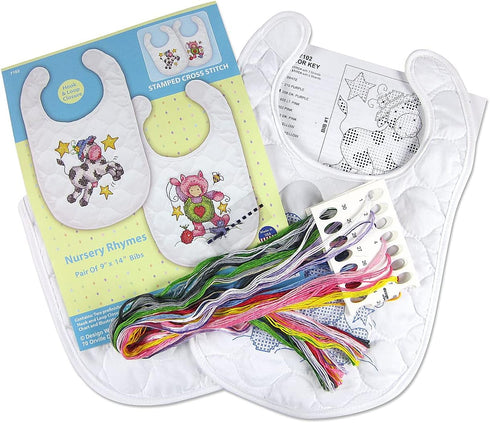 Design Works Crafts Janlynn Stamped for Cross Stitch Baby Bib Kit, Nursery Rhymes...