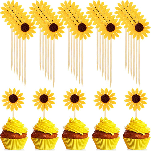 60 Pieces Sunflower Cupcake Toppers Yellow Flower Cake Picks Sunflower Toothpicks Summer Food Picks for Wedding Party Supplies Birthday Cake Decor...