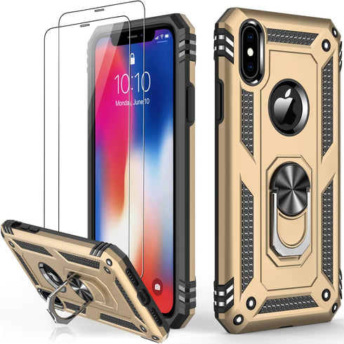 LUMARKE for iPhone Xs Max Case with Screen Protector,Military Grade Pass 16ft. Drop Tested with Magnetic Ring Kickstand Protective Phone Cover Gol...
