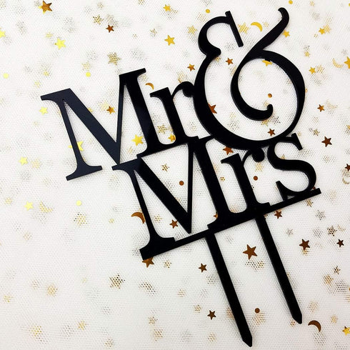 Mr and Mrs Cake Topper, Bride And Groom Sign Wedding Engagement Cake Toppers Decorations (Black Acrylic)...