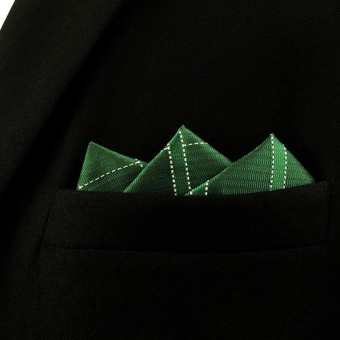 SHLAX&WING Green Checkered Mens Silk Pocket Square Unique Design Large 12.6 inches...
