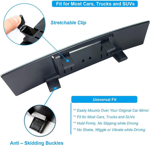 Rear View Mirror, Panoramic Rearview Mirror, Car Interior Clip-On Wide Angle Frameless Rear View Mirror to Reduce Blind Spot Effectively for Car S...