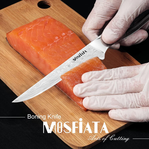 MOSFiATA 6" Boning Knife, Sharp Kitchen Cooking Knife with Finger Guard and Knife Sharpener, German High Carbon Stainless Steel EN1.4116 Chef’s Kn...