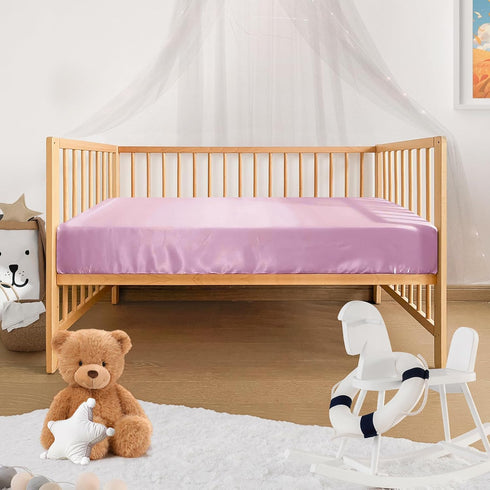 Pro Goleem Satin Soft Crib Sheet Great for Baby with Sensitive Hair Silky Baby Sheet Pink 52’’x28’’x8’’ Fitted Sheet for Girls...
