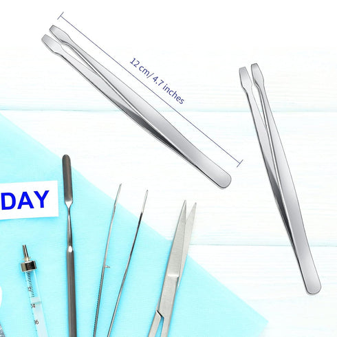 2 Pieces Flat Tip Tweezer Blunt Tip Tweezers Feeding Tongs Stainless Steel Lab Forceps with Straight Flat Tips Scientific Forceps Lab Tweezers for...