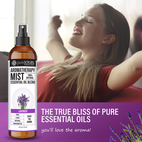 SHAKE, MIST & ENJOY - pureSCRUBS Premium Lavender Aromatherapy Spray Mist for Room, Body, Linens, Pillows 100% Natural Essential Oils Plant Based ...