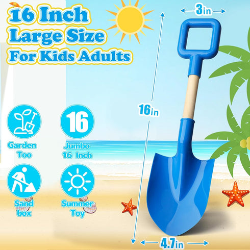 Jumbo Beach Sand Toys 16 Inch Shovels for Kids Adults, Large Spade Scoop Gardening Tools, Sandbox Kit Wood ABS Spade for Garden Outdoor Snow Backy...
